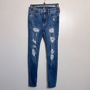 Hollister Blue Skinny Jeans Distressed Vintage Look
